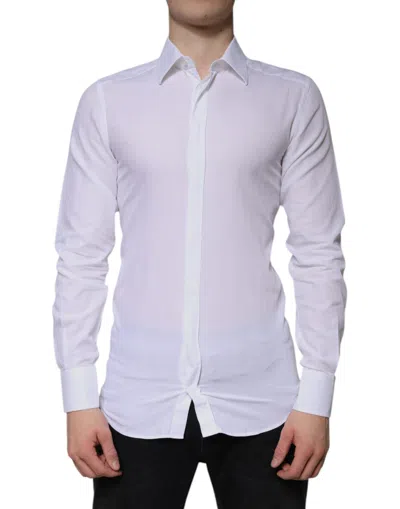 Pre-owned Dolce & Gabbana White Cotton Formal Men Gold Dress Men's Shirt ()