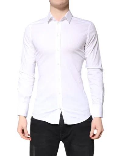 Pre-owned Dolce & Gabbana White Cotton Gold Dress Formal Collared Men's Shirt ()