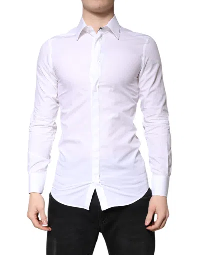 Pre-owned Dolce & Gabbana White Cotton Gold Dress Formal Collared Men's Shirt ()