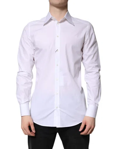 Pre-owned Dolce & Gabbana White Cotton Gold Dress Formal Men's Shirt ()