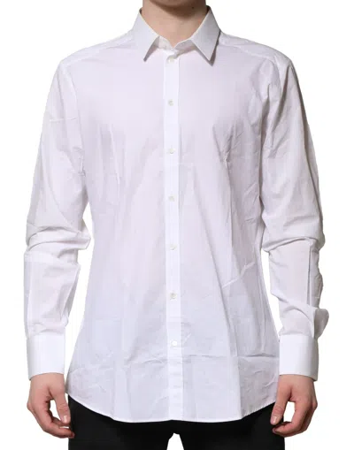 Pre-owned Dolce & Gabbana White Cotton Gold Long Sleeves Dress Men Men's Shirt ()