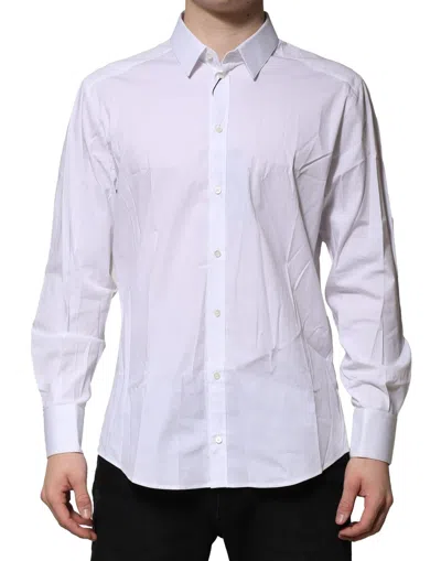 Pre-owned Dolce & Gabbana White Cotton Gold Long Sleeves Dress Men's Shirt ()