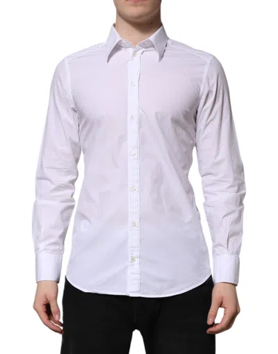 Pre-owned Dolce & Gabbana White Cotton Gold Long Sleeves Dress Men's Shirt ()