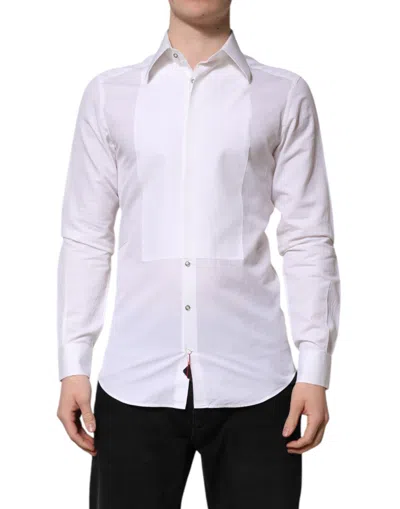 Pre-owned Dolce & Gabbana White Cotton Gold Long Sleeves Dress Men's Shirt ()