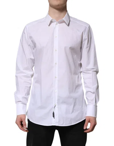 DOLCE & GABBANA WHITE COTTON GOLD LONG SLEEVES DRESS SHIRT