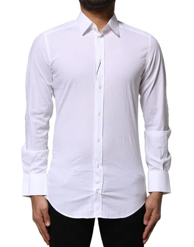 Dolce & Gabbana White Cotton Gold Long Sleeves Dress Shirt