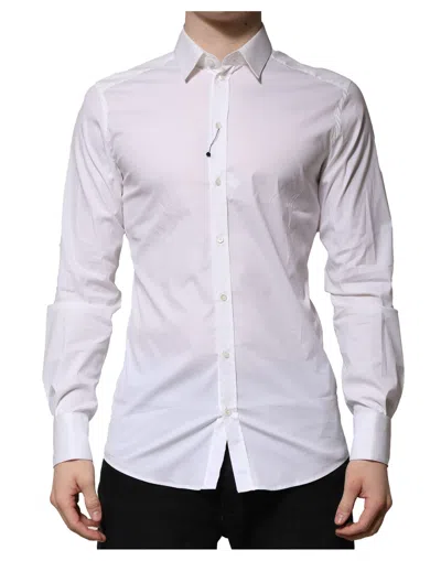 Pre-owned Dolce & Gabbana White Cotton Gold Long Sleeves Formal Men's Shirt ()