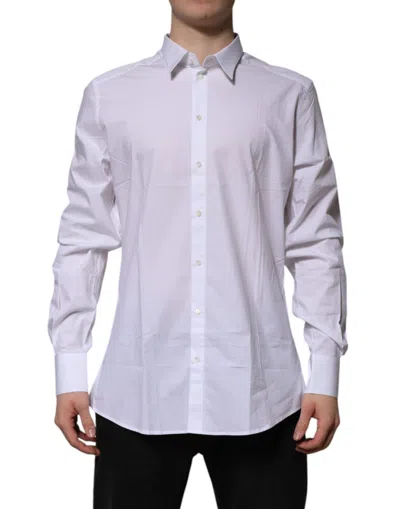 Pre-owned Dolce & Gabbana White Cotton Gold Long Sleeves Formal Men's Shirt ()