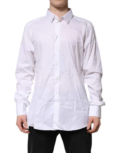 Pre-owned Dolce & Gabbana White Cotton Gold Long Sleeves Formal Men's Shirt ()