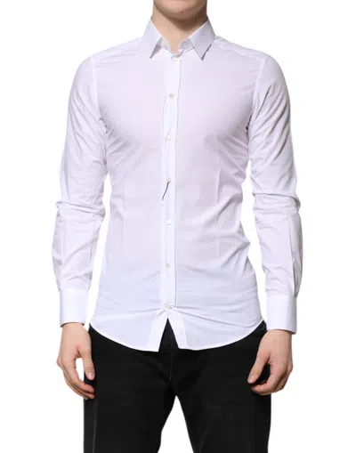 Pre-owned Dolce & Gabbana White Cotton Gold Long Sleeves Formal Men's Shirt ()