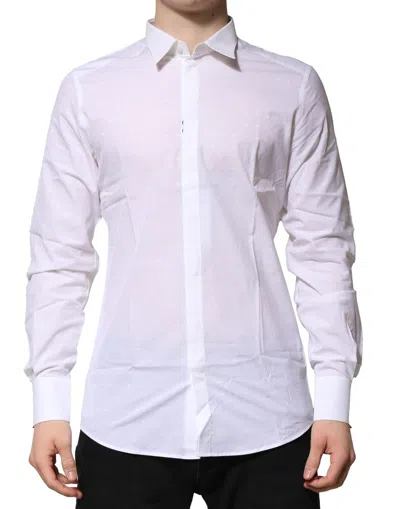 DOLCE & GABBANA WHITE COTTON GOLD LONG SLEEVES FORMAL SHIRT