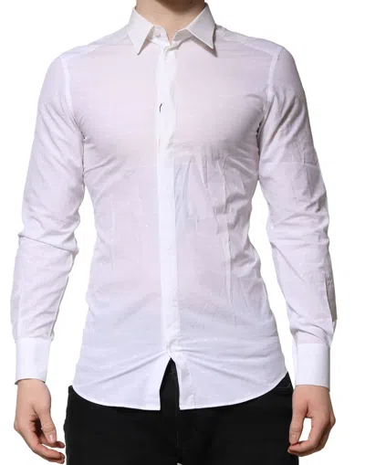 DOLCE & GABBANA WHITE COTTON GOLD LONG SLEEVES FORMAL SHIRT