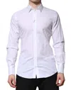 Dolce & Gabbana White Gold Cotton Long Sleeves Men Formal Shirt In White