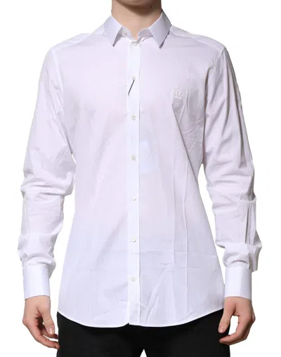 DOLCE & GABBANA WHITE COTTON GOLD LONG SLEEVES FORMAL SHIRT