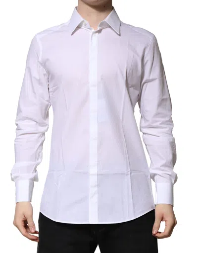 DOLCE & GABBANA WHITE COTTON GOLD LONG SLEEVES FORMAL SHIRT