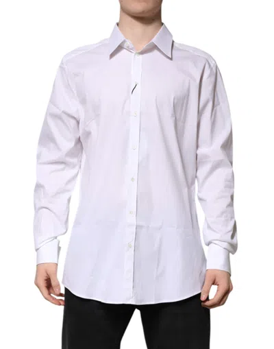 DOLCE & GABBANA WHITE COTTON GOLD LONG SLEEVES FORMAL SHIRT