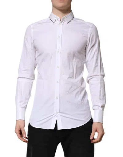 DOLCE & GABBANA WHITE COTTON GOLD LONG SLEEVES FORMAL SHIRT