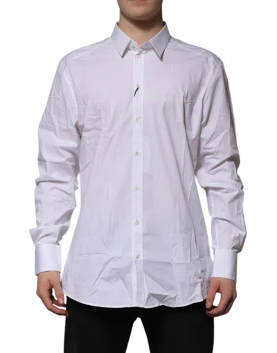 DOLCE & GABBANA WHITE COTTON GOLD LONG SLEEVES FORMAL SHIRT