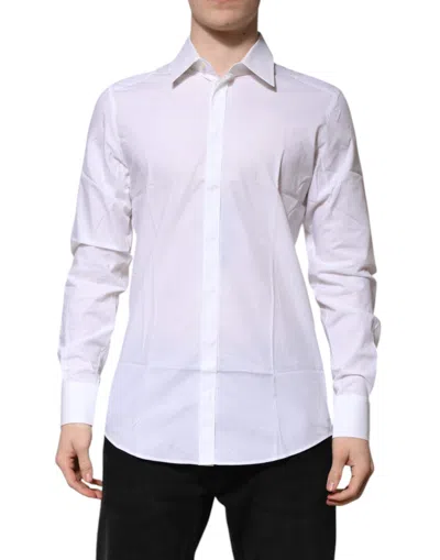 DOLCE & GABBANA WHITE COTTON GOLD LONG SLEEVES FORMAL SHIRT