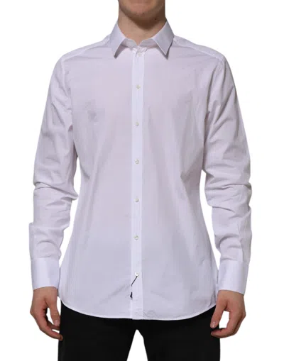 Dolce & Gabbana White Cotton Gold Long Sleeves Formal Shirt