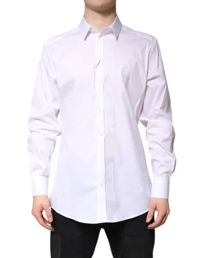 Pre-owned Dolce & Gabbana White Cotton Gold Men Dress Formal Men's Shirt ()