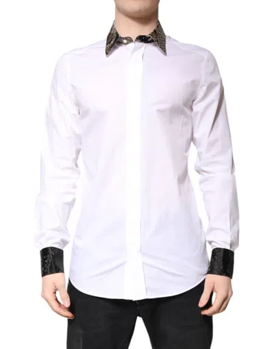 Dolce & Gabbana White Cotton Gold Men Dress Formal Shirt