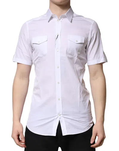 Dolce & Gabbana White Cotton Gold Short Sleeves Casual Shirt