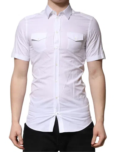 Pre-owned Dolce & Gabbana White Cotton Gold Short Sleeves Formal Men's Shirt ()