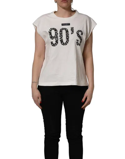 Dolce & Gabbana White Cotton Graphic Sleeveless Tank Top In Neutral