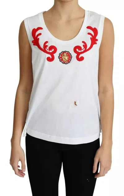 Pre-owned Dolce & Gabbana White Cotton Heart Applique Sleeveless Tank Women's Top ()