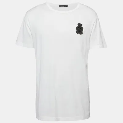 Pre-owned Dolce & Gabbana White Cotton Heraldic Applique Detail T-shirt Xxl