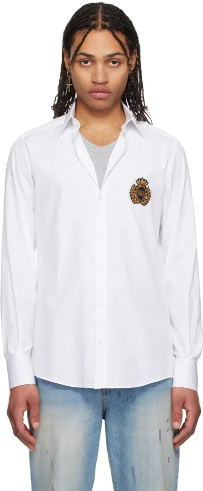 Dolce & Gabbana Crest Embroidered Poplin Shirt In White