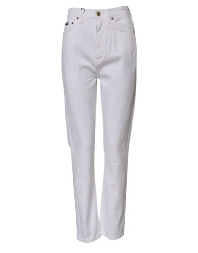 Pre-owned Dolce & Gabbana White Cotton High Waist Straight Denim Women's Jeans ()
