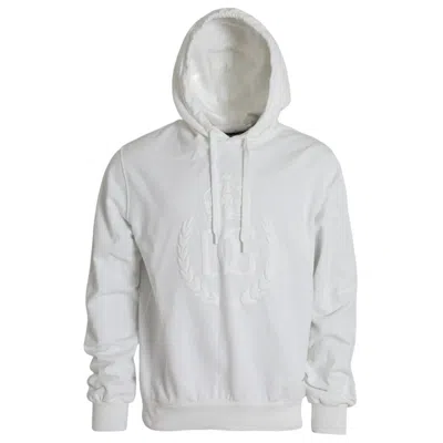 Dolce & Gabbana White Cotton Hooded Pullover Sweatshirt Men
