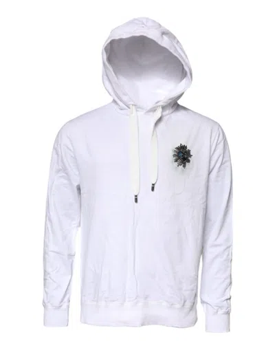 Pre-owned Dolce & Gabbana White Cotton Hooded Sweatshirt Men's Sweater ()
