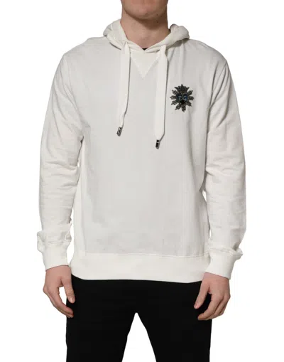 Pre-owned Dolce & Gabbana White Cotton Hooded Sweatshirt Men's Sweater ()