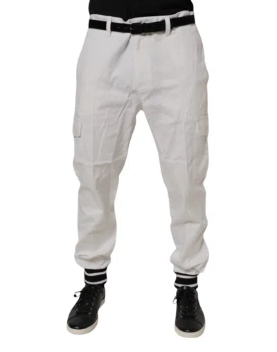 Pre-owned Dolce & Gabbana White Cotton Jogger Cargo Skinny Men's Pants ()