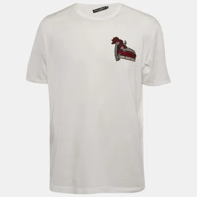 Pre-owned Dolce & Gabbana White Cotton Knit Applique Detail T-shirt 4xl