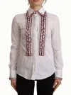 Dolce & Gabbana White Cotton Lace Long Sleeves Ruffle Collar Top Women's Shirt In White