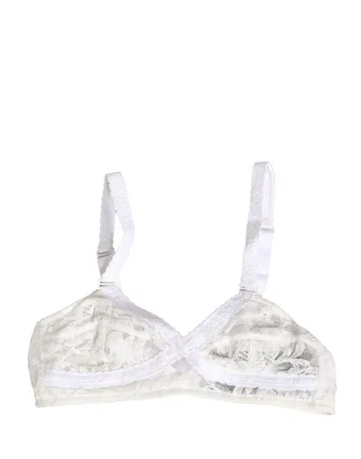Dolce & Gabbana White Cotton Lace Wireless Soft Cup Bra Underwear In Brown