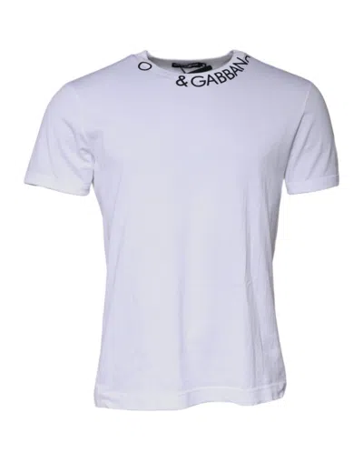 Pre-owned Dolce & Gabbana White Cotton Logo Crew Neck Short Sleeves Men's T-shirt ()