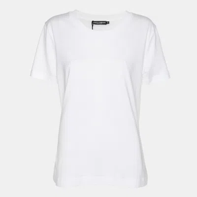 Pre-owned Dolce & Gabbana White Cotton Logo Embossed T-shirt L