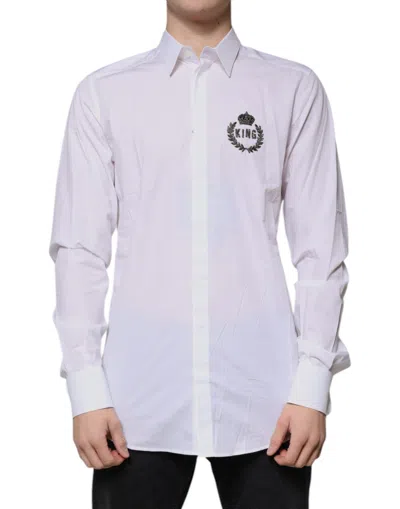 Dolce & Gabbana White Cotton Logo Formal Men Gold Dress Shirt
