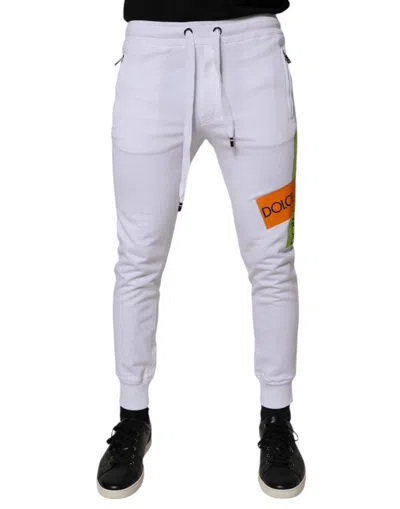 Dolce & Gabbana White Cotton Logo Jogger Men's Pants