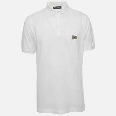 Pre-owned Dolce & Gabbana White Cotton Logo Plaque Detail Polo T-shirt Xxl