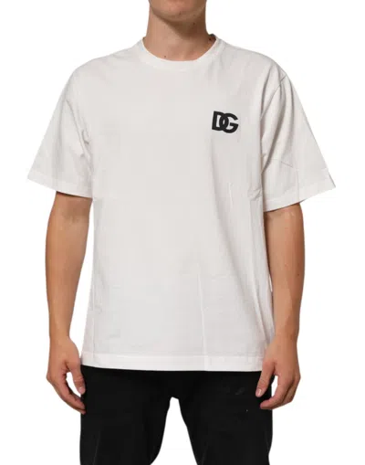 Dolce & Gabbana White Cotton Logo Print Crew Neck T-shirt