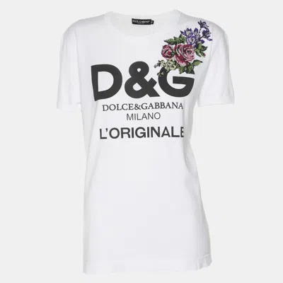 Pre-owned Dolce & Gabbana White Cotton Logo Print T-shirt S