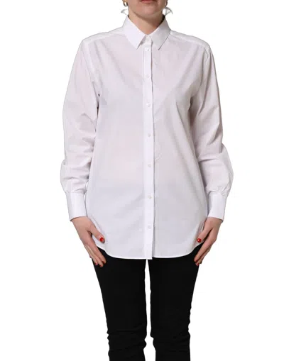 Dolce & Gabbana White Cotton Long Sleeve Button-up Shirt Women's Top