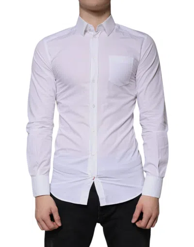 Pre-owned Dolce & Gabbana White Cotton Long Sleeve Gold Dress Men Men's Shirt ()