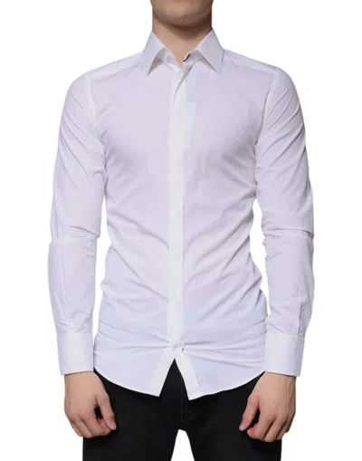 Pre-owned Dolce & Gabbana White Cotton Long Sleeve Gold Dress Men's Shirt ()